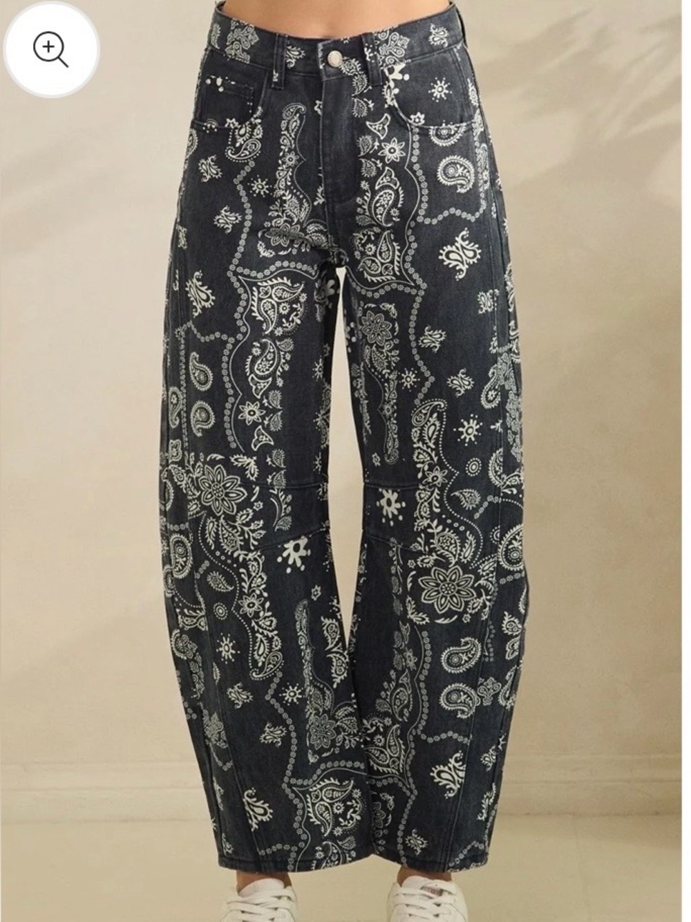 Black Paisley-Print Wide Leg Pants